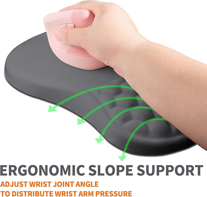 Ergonomic Joint Wrist Support Mouse Pad with Memory Foam Cushion Massage Bump Carpal Tunnel Pain Relief Mousepad Slope Design for Wrist Rest 11.8x7.9 in DimGray
