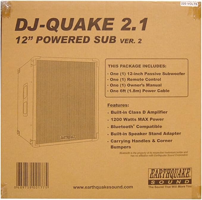 Earthquake Sound DJ-Quake (Ver 2) 12-inch 1200-Watt Subwoofer with Built-In Amplifier USB/SD and Bluetooth Black