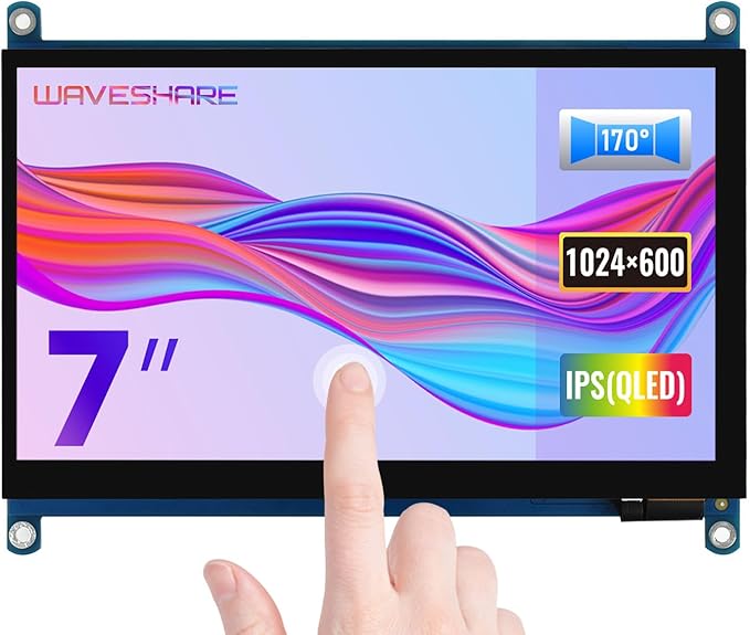 Waveshare 7inch QLED Quantum Dot Display Capacitive Touch Screen 1024×600 G+G Toughened Glass Panel Support Raspberry Pi 5/4B/3B/Zero/Zero W/Zero 2W/Pico/Pico W/Pico WH Jetson Nano/PC/Game Console