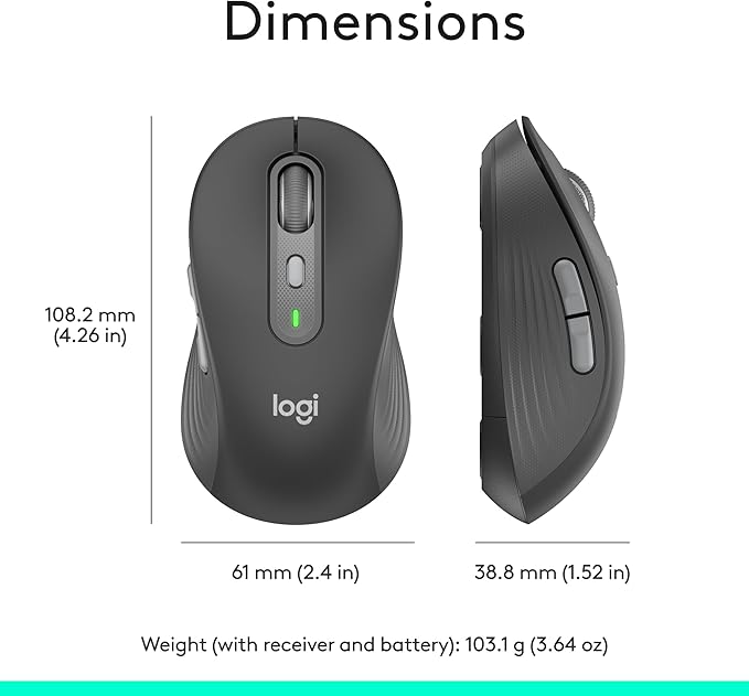 Logitech Signature Plus M750 Wireless Mouse – for Small to Medium Hands SmartWheel Bluetooth Multi Device 24-Month Battery Silent Clicks Customizable Side Buttons Contoured Shape - Graphite
