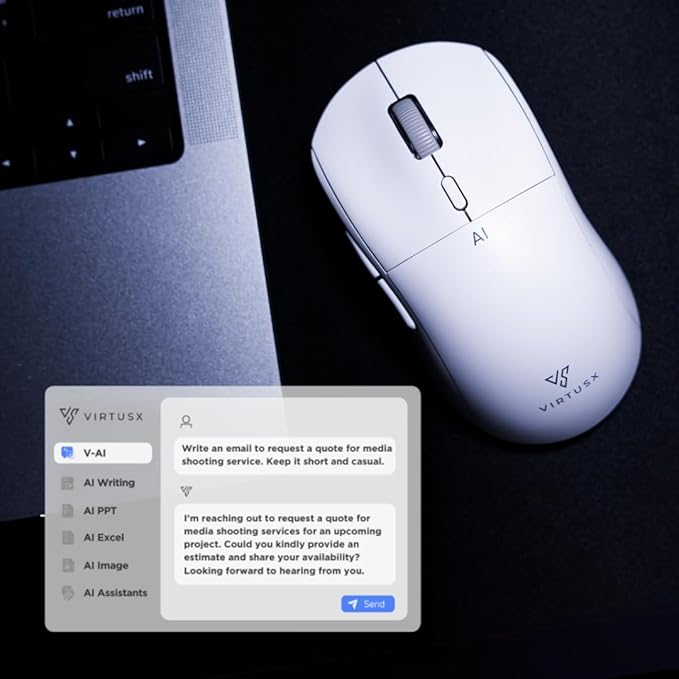 Virtusx Jethro AI Mouse - Voice &amp Audio Recorder for Lecture &amp Meeting Centralized Software with Voice Typing Writing Tools Transcribe Translate &amp Summarize Wireless Mouse for Compute