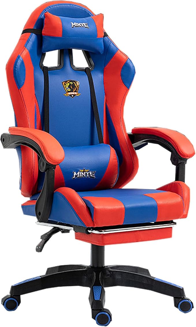 Gaming Chair with Footrest E-Sports Chair Live Broadcast Home Fashionable Reclining Lift Office Computer Dormitory Swivel Chair Ergonomic Racing Game Chair Latex Back Cushion Easy to Install bluered