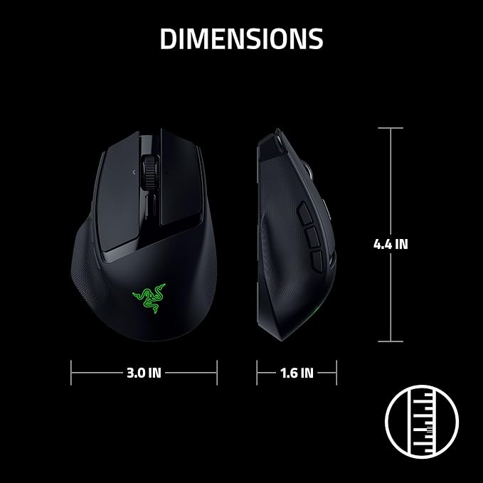 Razer Basilisk Mobile Portable Ergonomic Wireless Gaming Mouse: 10 Programmable Controls HyperScroll - Optical Switches Gen-3 - Long Battery Life - AI Prompt - 2.4 GHz Bluetooth USB C