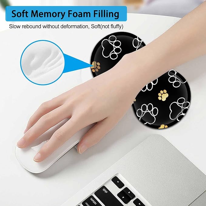 Large Mouse Pad Extended Office Desk Pad 31.5x11.8in Ergonomic Memory Foam Mouse Wrist Rest Support for Home Office Computer Writing Pad Gold White Cute Dog Paws Prints XXL Black Gaming Mouse Mat
