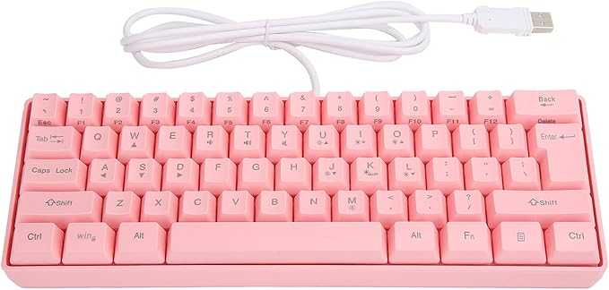 GOWENIC V700 Wired Mechanical Illuminated Gaming Keyboard RGB Backlit Gaming Keyboard with USB 61 Keys Red Backlit Computer Key-Board for Both Laptop and Desktop (Pink)