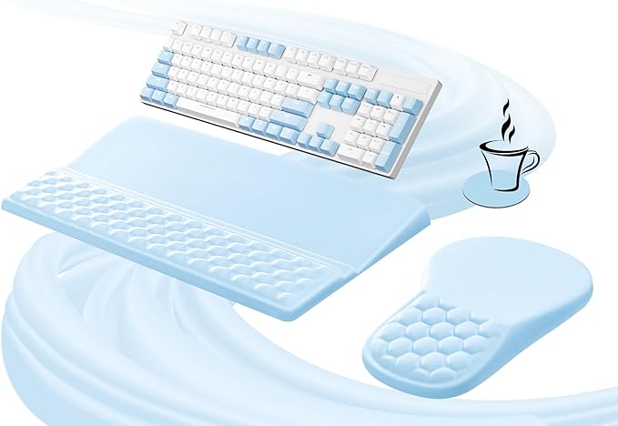 Ospelelf Ergonomic Mouse Pad and Keyboard Stand Wrist Rest Set Memory Foam Comfort Pain Relief for Typing Office Desk AccessoriesBlue