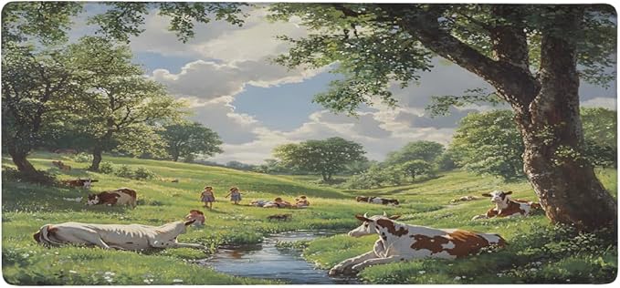 Forest Tree Cow Large Mouse Pad Gaming Mousepad Desk Mat for Desktop Computer Keyboard Waterproof Mouse Mat Desk Pad with Non-Slip Base for Game School Office Home 35.4 x 15.7