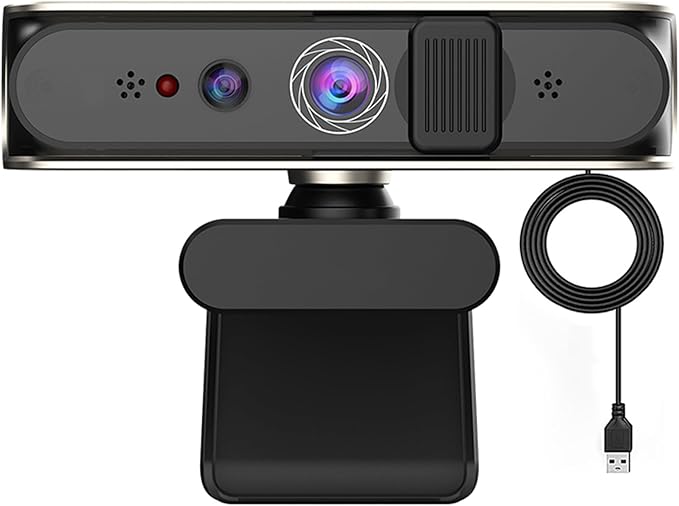 USB Cord WindowsHello Facials Recognition Camera with 1080P and Noise Canceling Microphones