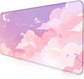Cute Anime Cloud Desk Mat Beautiful Pink Stitching Edge Non Slip Rubber Mouse Pad Suitable for Female and Girl Office Decoration 35.4 x 15.7 x 0.12 Inches