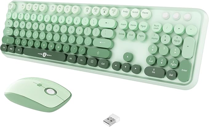 FOPETT Wireless Keyboard and Mouse Combo 104 Keys Full-Sized 2.4 GHz Round Keycap Colorful Keyboards USB Receiver Plug and Play for Windows Mac PC Laptop Desktop (GradientGreen)
