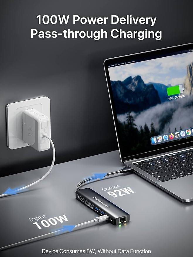 USB C Hub Multiport Adapter DockteckExpand USB C Dongle 7 in 1 with 4K 60Hz HDMI Port 1Gbps Ethernet 100W PD 2 USB 3.0 Ports SD/TF Card Reader for MacBook iPad HP Dell XPS and More
