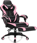 GYMAX Gaming Chair Ergonomic Computer Chair with Footrest Linkage Armrests &amp Lumbar Cushion Big Wide High Back Video Gaming Chair Reclining Office Rolling Chair for Adult/Teens (Pink)