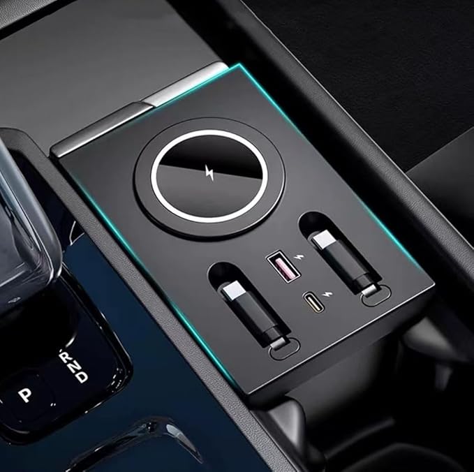 USB Hub for Volvo xc60 xc90 s90 v90 s60 v60 Retractable Hub Docking Station with Fast Charging Cable Multi Portfor Volvo Accessories Docking Station of Center Console (tuozhanwu-C)