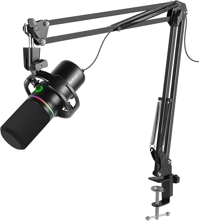XLR USB Dynamic Microphone with RGB Light Volume Control Mute Button 3.5mm Headphone Jack. Compatible with Mixers Sound Cards PC MAC PS4 PS5 (Microphone with Boom Arm)
