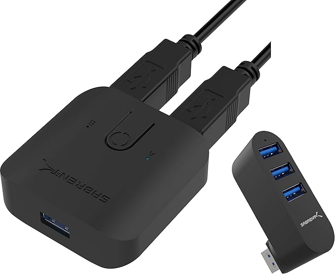 SABRENT USB 3.0 Sharing Switch for Multiple Computers and Peripherals LED Device Indicators + Premium 3-Port Aluminum Mini USB 3.0 Hub