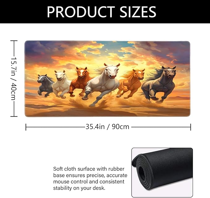 Large Fun Horse Animals Mouse Mat Computer Mousepad with Non-Slip Rubber Base Waterproof Mouse Pad Desktop Keyboard Pad for GamerHome School Laptop Office Accessories16x35.5in