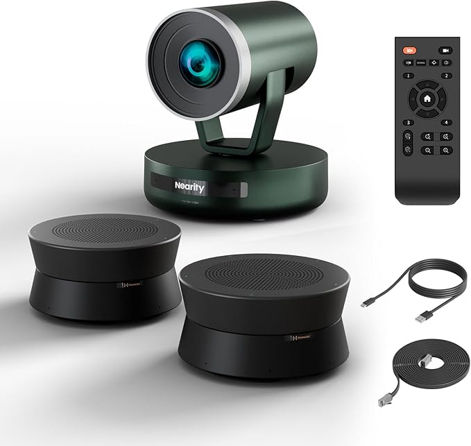 NEARITY Conference Room Camera System Zoom Certified Scalable Conference Speakerphone POE Daisy Chain Noise Reduction 2K NDI PTZ Webcam w/Optical Zoom for Video Conferencing/Streams in Large Rooms