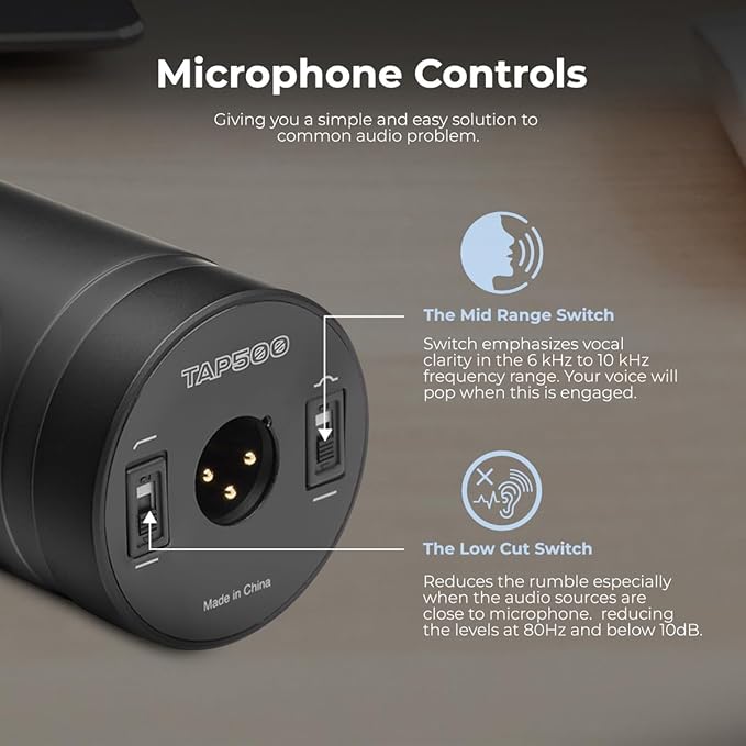 Platform Series TAP500 Cardioid Dynamic Broadcast Microphone for Podcast Recording Music Speech Wide-Range Frequency Natural Sound Mid-Boost Streaming Studio Low-Cut