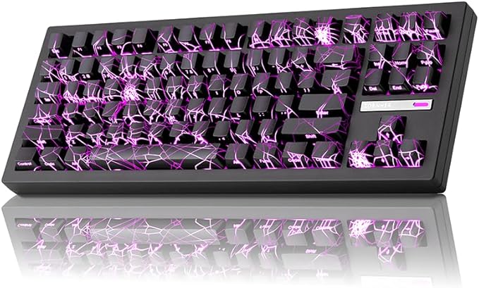 ZORNHER ZH870 Wireless Gaming Mechanical Keyboard80% Black Custom Creamy Sound Keyboard with Spider Web IMD PC KeycapsCreamy Sounding Linear SwitchesHot-SwappableRGB Backlit2.4GHz/USB-C/BT5.0