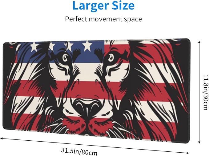 American Flag Lion Large Mouse Pad XL Extended Gaming Pad Waterproof Desk Mat for Desktop Keyboard Non Slip Mousepad for Office Game Home 32.15x11.8