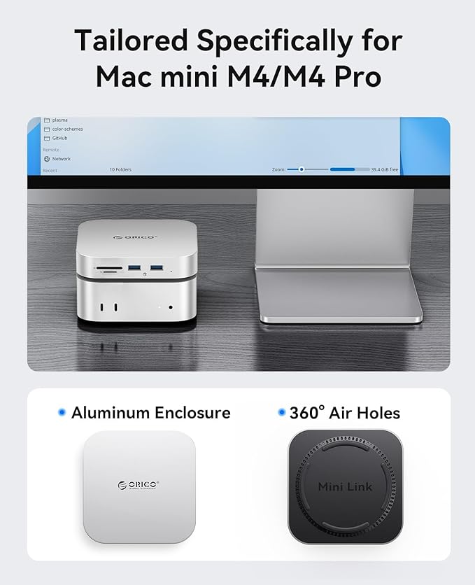 ORICO MiniLink Mac mini M4 Dock &amp Stand Hub with 2 × USB 3.0 Ports (5Gbps) 2 × USB 2.0 Ports SD/TF Card Readers (3.0) 3.5mm Headphone &amp Microphone Jacks Compatible with Mac mini M4/M4 Pro