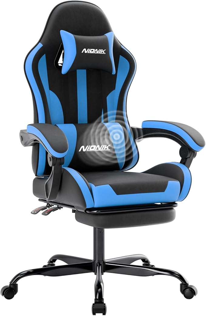 Gaming Chair Ergonomic Computer Chair with Footrest and Lumbar Support Height Adjustable Game Chair with 360°-Swivel Seat and Headrest and for Office or Gaming BlackBlue