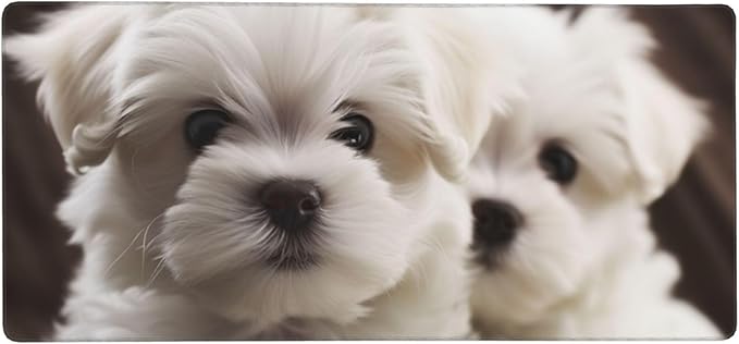 Gaming Mouse Pad Extended Full Keyboard Mat with Stitched Edges Anime Large Desk Pad with Non-Slip Base Cute Maltese Puppy Mouse Mat for Gaming and Office 16 x 35.5 inches Mousepad