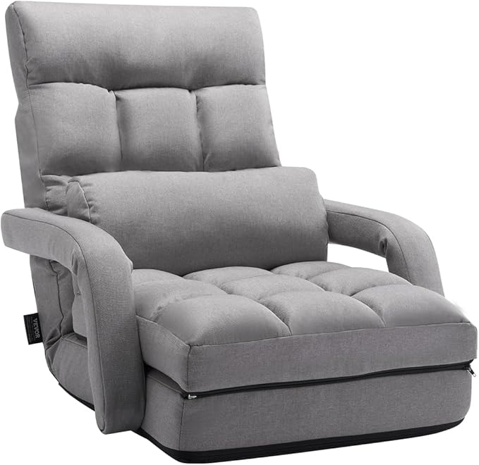 VEVOR Floor Chair Floor Gaming Chair with 5 Adjustable Position and Back Support Folding Sofa Chair with Armrest for Adults Sofa Lounger Bed with Back Cushion for Living Room and Bedroom Gray