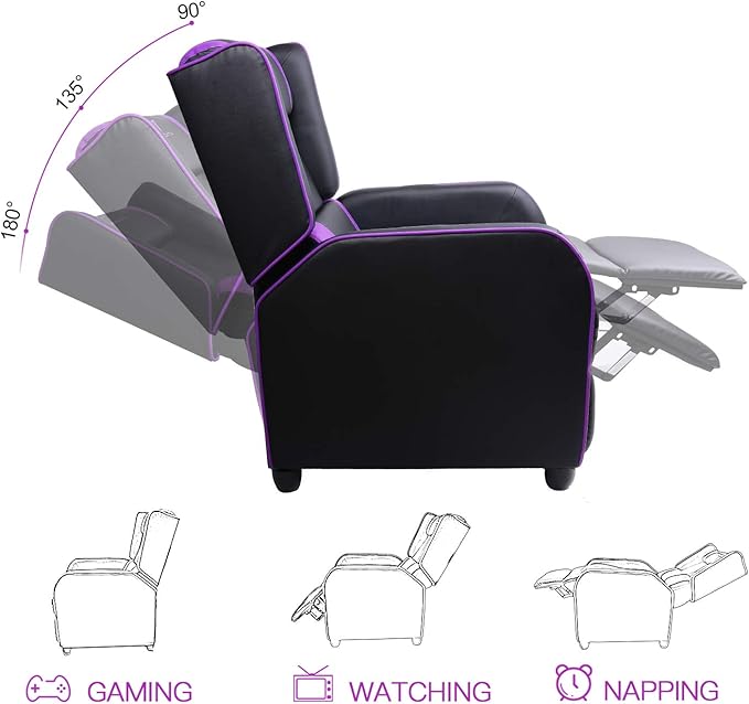 VITESSE Gaming Recliner Chair Racing Style Single PU Leather Sofa Modern Living Room Recliners Ergonomic Comfortable Home Theater Seating Purple