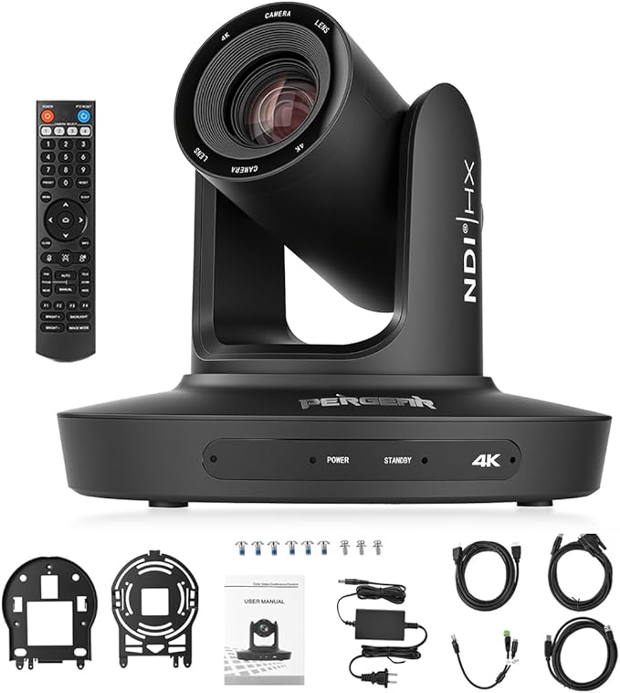 PERGEAR 4K Video Conference Camera NDI HX2 30x Hybrid Zoom &amp AI Auto Tracking Noise Cancelling Low-Light Optimized USB 3.0/HDMI/LAN for Zoom Teams Streaming Ideal for Classroom Live Studio