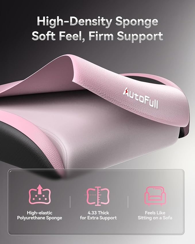 AutoFull C3 Gaming Chair Racing Style Gaming Chair with Ergonomic Lumbar SupportAdjustable High Back PU Leather PC Chair with FootrestPink