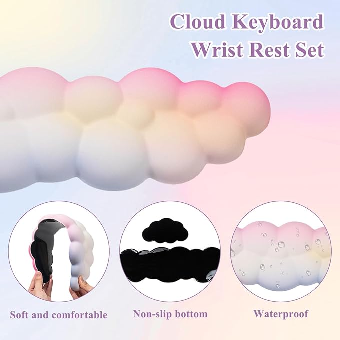 Gaming Desk Mat with Keyboard Wrist Rest Set 4 in 1 Large Mouse Pad &amp Cloud Keyboard Wrist Rest&amp Mouse Wrist Rest&ampCoaster Comfort and Support for Typing and Gaming