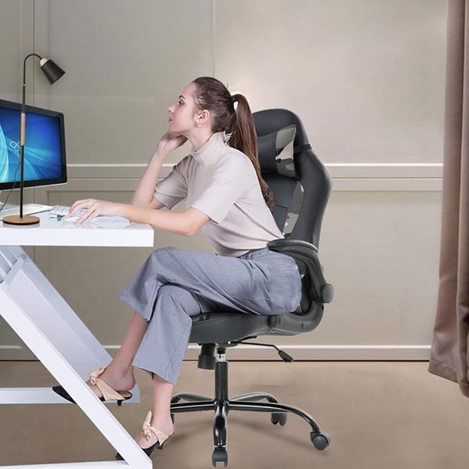 Gamer Chair Ergonomic Gaming Chairs for Adults High Back Desk Chair Computer Chair with Lumbar Support Headrest Adjustable PU Leather Rolling Swivel Task Gamer Chairs for Adults