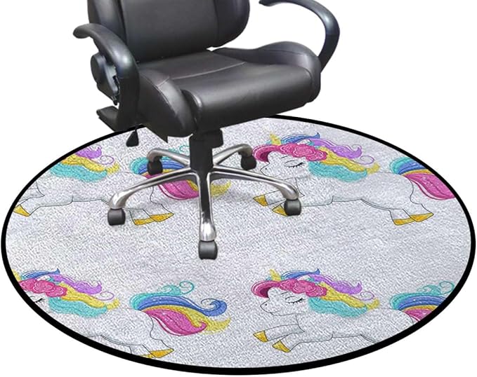 Pink Chair Mat for Hardwood Floors Tile Floors Office Chair Mat Desk Chair Mat Computer Rolling Chair Rug Floor Protector Mat Pooping Rainbow Over Girls Fairy Tale Diameter 39.4 in