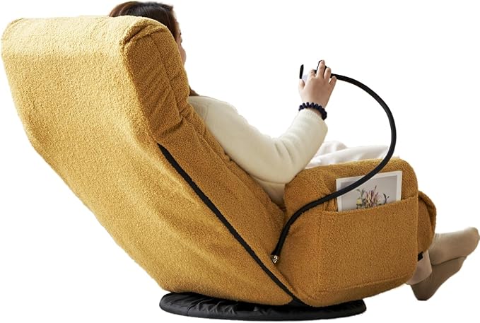 360 Degree Swivel Floor Chair with Adjustable Headrest &amp Backrest Folding Floor Gaming Chair with Phone Holder &amp Built-in Spring Seat Bag for Home Office 5 Adjustable Position Yellow