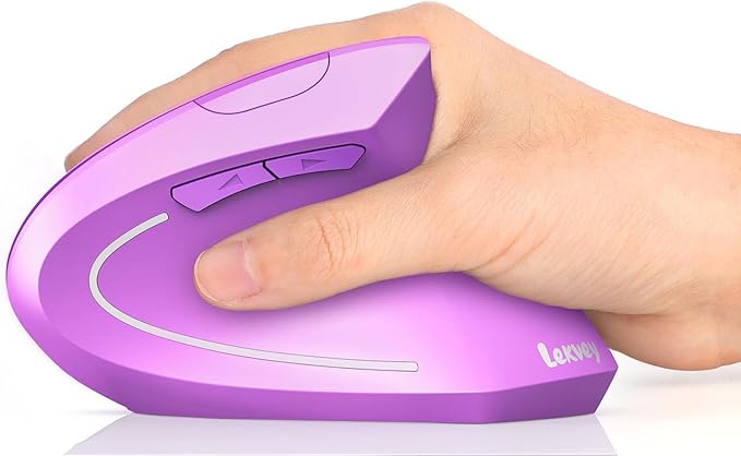 Lekvey Ergonomic Mouse Wireless Vertical Mouse Rechargeable 2.4 GHz Optical Carpal Tunnel Mice : 800/1200 / 1600 DPI 6 Buttons for Laptop PC Mac Computer Desktop Notebook etc Purple