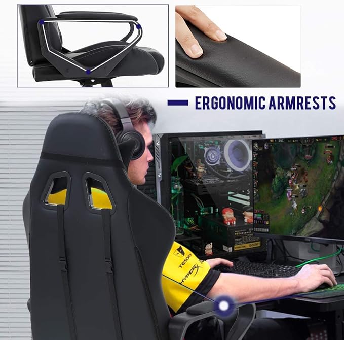 Gaming Chair Ergonomic Office Chair Desk Chair with Lumbar Support 360 Swivel &amp Rolling Computer Chair for Adults PU Leather Racing Style Supports 250lbs(White)