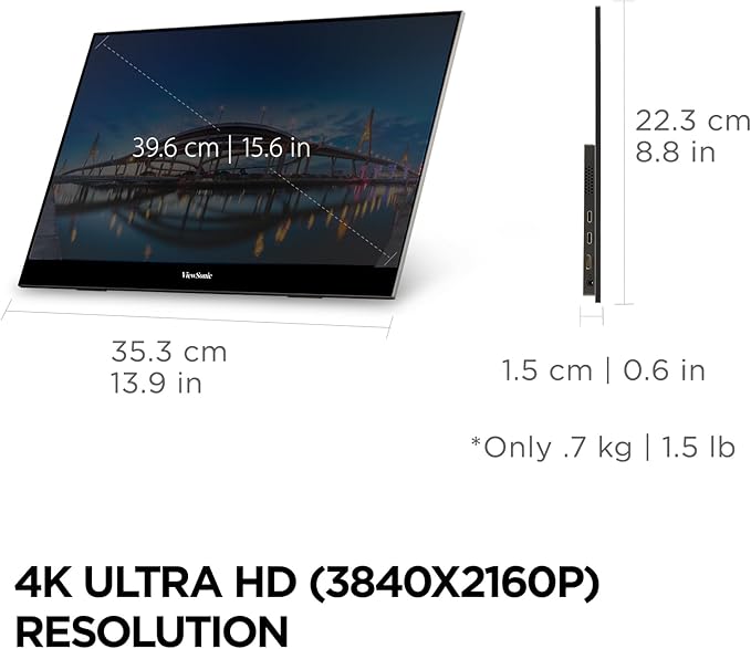 ViewSonic VX1655-4K-OLED 15.6 Inch 4K UHD Portable OLED Monitor with 2 Way Powered 60W USB C Mini HDMI Dual Speakers and Built-in Stand with Magnetic Cover
