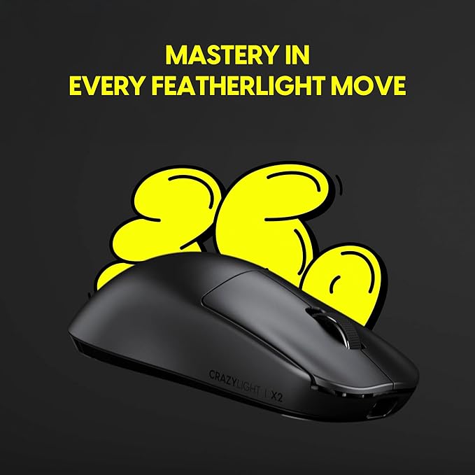 Pulsar Gaming Gears X2 Crazylight Wireless Gaming Mouse Ultra Lightweight 1.23 oz (35g) Optical Switch 32000 DPI 750 IPS XS-1 Sensor 8k Compatible (Jet Black) (Renewed)