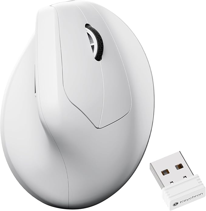 Keychron M5 8K Vertical Ergonomic Mouse Wireless 2.4 GHz/Bluetooth 5.3/Wired Computer Mice Rechargeable 5 Levels Up to 30K DPI with Programmable Buttons for Laptop macOS/Windows - White