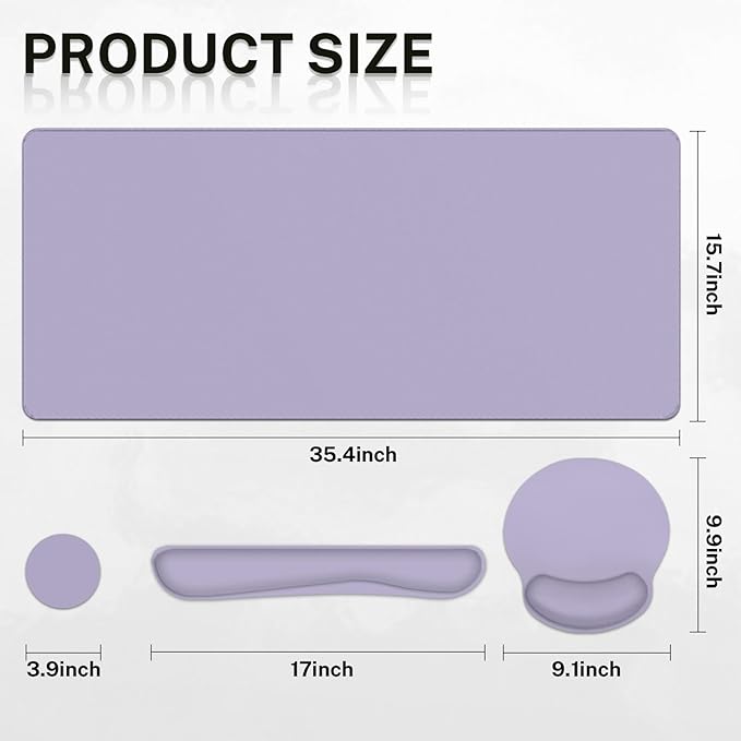 Britimes Purple Keyboard Mouse Pad Set 4 in1 Large Mousepad+Keyboard Wrist Rest+Mouse Wrist Rest+Coaster Ergonomic Design for Home Office Computer 35.4x15.7Inches