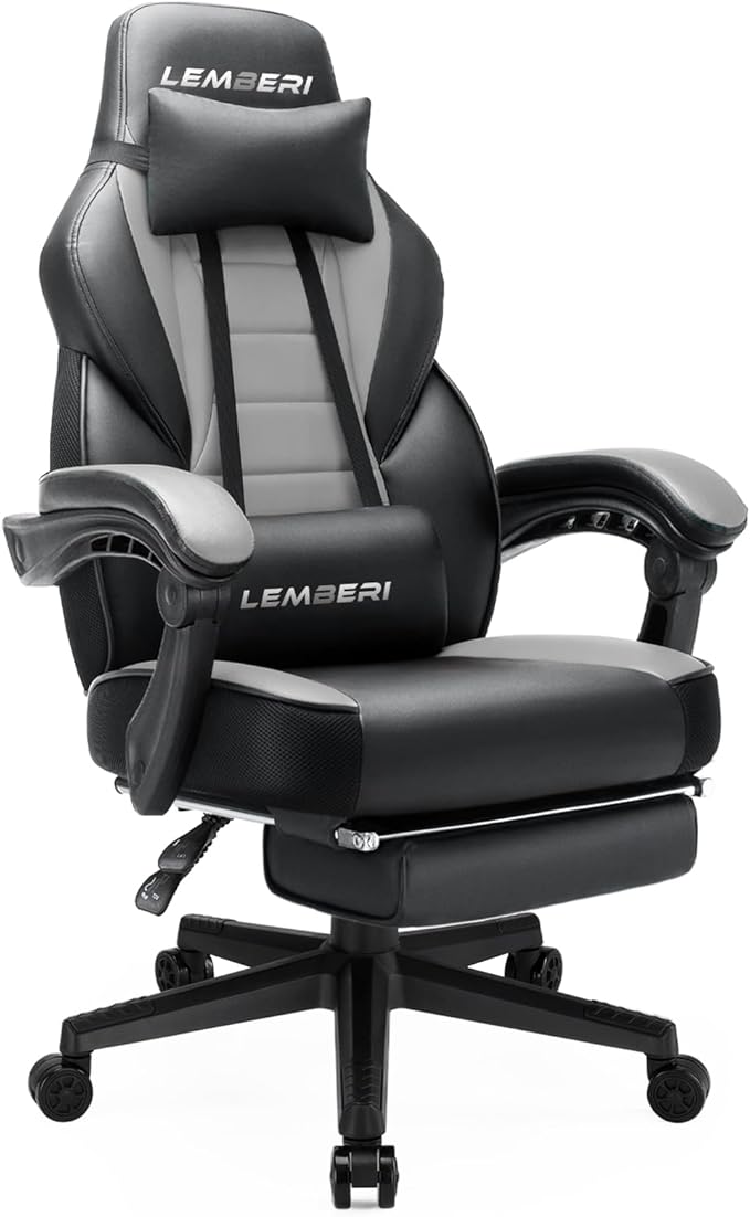 LEMBERI Gaming Chairs with FootrestErgonomic Video Game Chairs for AdultsBig and Tall Chair 400lb Weight Capacity Racing Style Computer Gamer Chair with Headrest and Lumbar Support