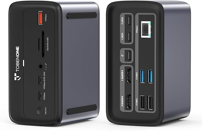 TobenONE MacBook Docking Station Dual 4K@60Hz 16-in-2 USB C Docking Station with 2 HDMI Ports 7 USB Ports 100W GaN Power Supply &amp 20W Charging 2.5Gbps Ethernet for Home &amp Office