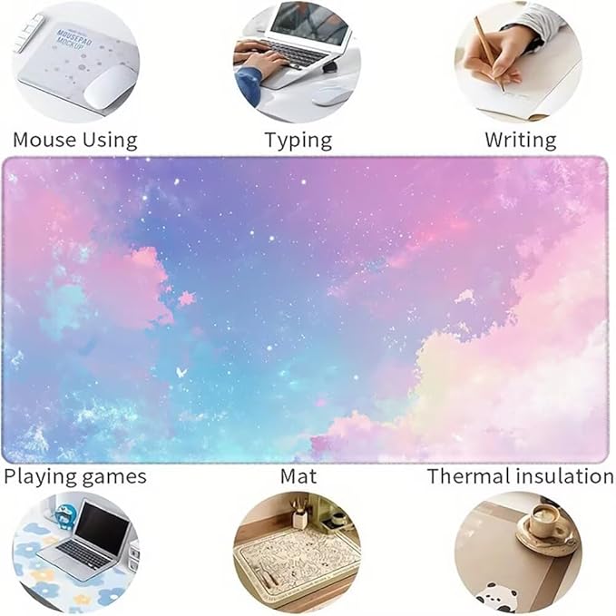 Large Mouse Pad Starry Sky Desk Mat Pink Office Gaming Mouse Pad with Stitched Edges 32x12in Extended Mousepad with Non-Slip Waterproof Rubber Base for PC Laptop Desk Home Office Accessories a-6726