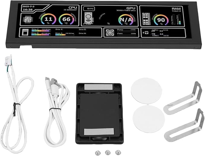Jiawu Computer Temp Monitor 8.8 Inch FHD LCD Screen 1920x480 178° Viewing Angle Real Time PC Temperature Display Mini Monitor for PC with Type C Connectivity for CPU GPU RAM HDD (Black)