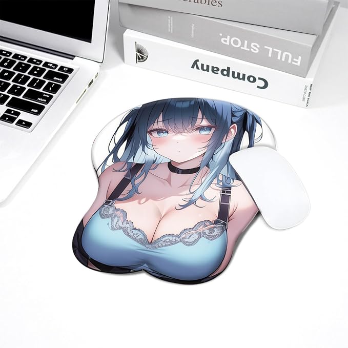 Japanese Style 3D Chest Mouse Pad with Soft Gel Wrist Support Anti-Slip Base for Anime Gaming Mouse Pad Computer Accessroies Silly Gift (Cute Girl)