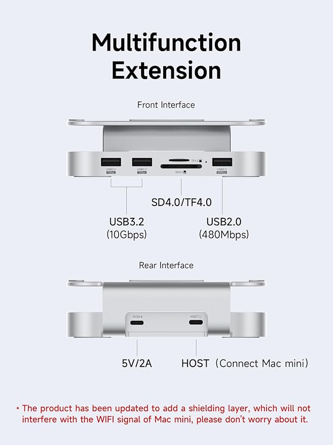 Hagibis Mac mini M4 Hub &amp Stand with SSD Enclosure 3 in 1 USB Type-C Docking Station with M.2 NVMe SSD Case 10Gbps USB3.2 Gen2 SD4.0 TF4.0 5V/2A Power Supply for M4 Pro (MC60)