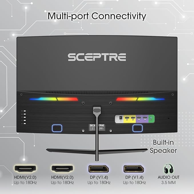 Sceptre New 24-inch Curved Gaming Monitor 1080p up to 180+Hz DisplayPort HDMI 100% sRGB AMD FreeSync Build-in Speakers Machine Black 2026 (C248B-FWT168 Series)