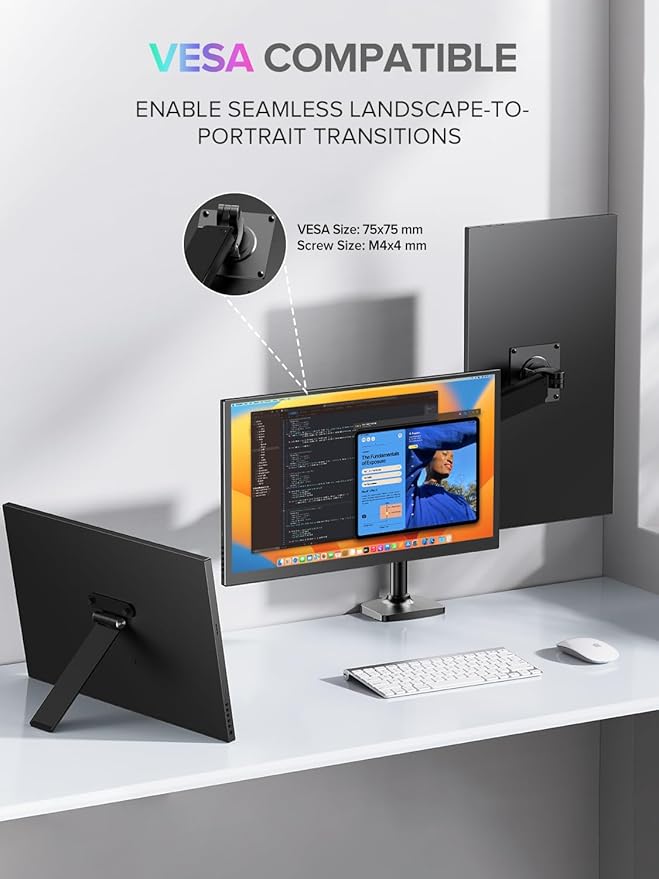 Newsoul Portable Monitor 4K QLED 18.4 UHD 3840 * 2160 Laptop Monitor 120% sRGB Large Portable Screen Built-in USB-C Mini HDMI with VESA &amp Cover Second Screen for Phone Game Console