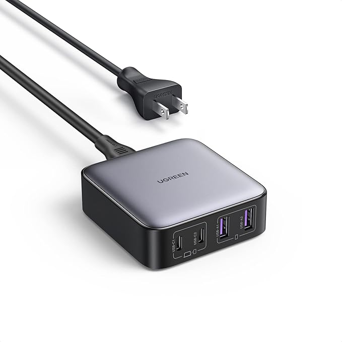UGREEN Nexode 65W GaN USB C Charging Station 4-Port Desktop Charger with 2 USB-C and 2 USB-A for iPhone 17/16/15 Galaxy S25/S24 Ultra Pixel 10/9 iPad Pro MacBook Pro/Air Steam Deck